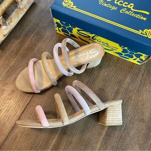 Nude Pastel Suede Strappy Casual Chic Comfy 2” Block Heel Open Toe Sandal Sz 8